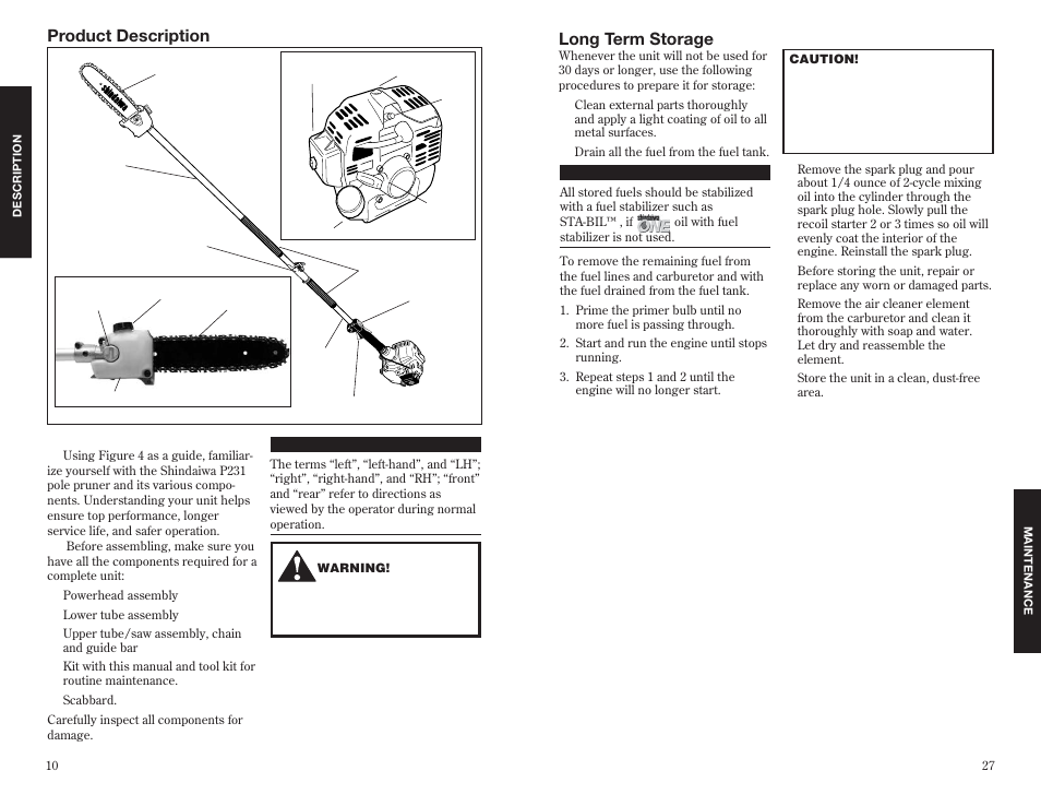 Product description, Long term storage | Shindaiwa 63888-94010 User Manual | Page 10 / 18