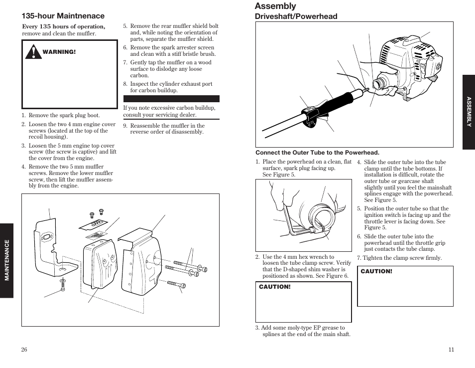 Assembly, Driveshaft/powerhead, Hour maintnenace | Shindaiwa 63888-94010 User Manual | Page 11 / 18