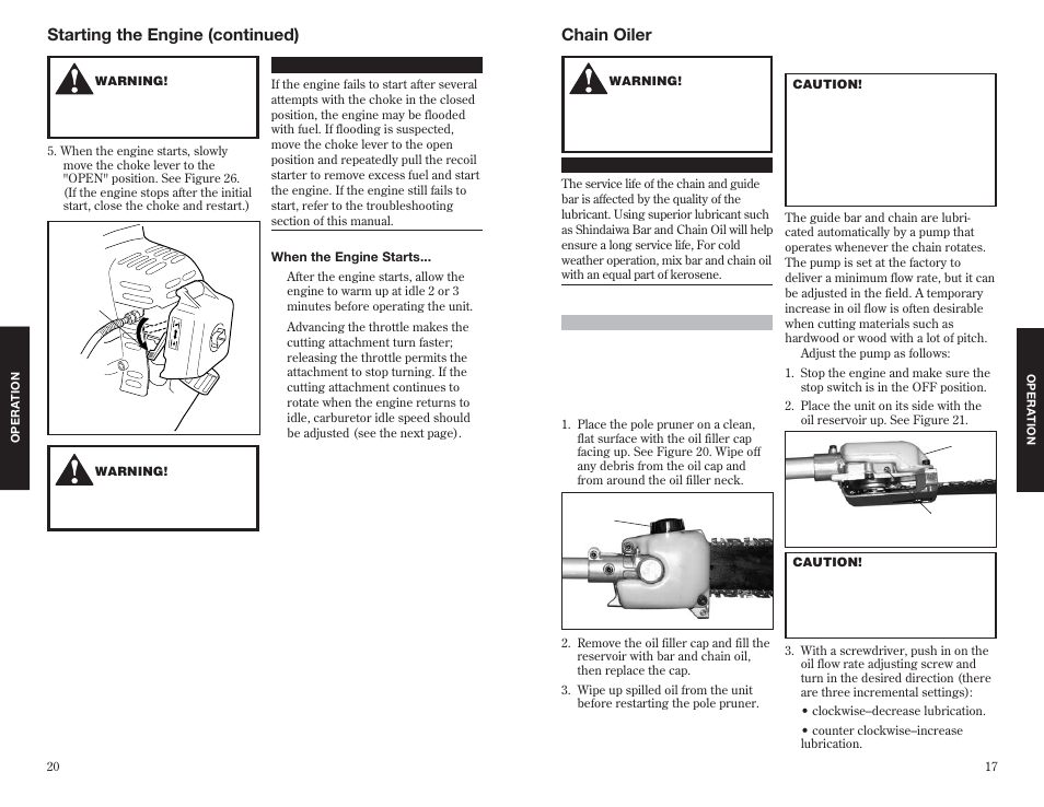 Chain oiler, Starting the engine (continued) | Shindaiwa 63888-94010 User Manual | Page 17 / 18