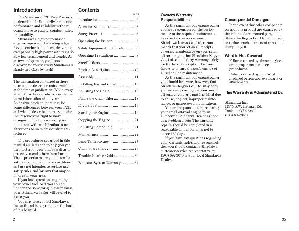 Shindaiwa 63888-94010 User Manual | Page 2 / 18