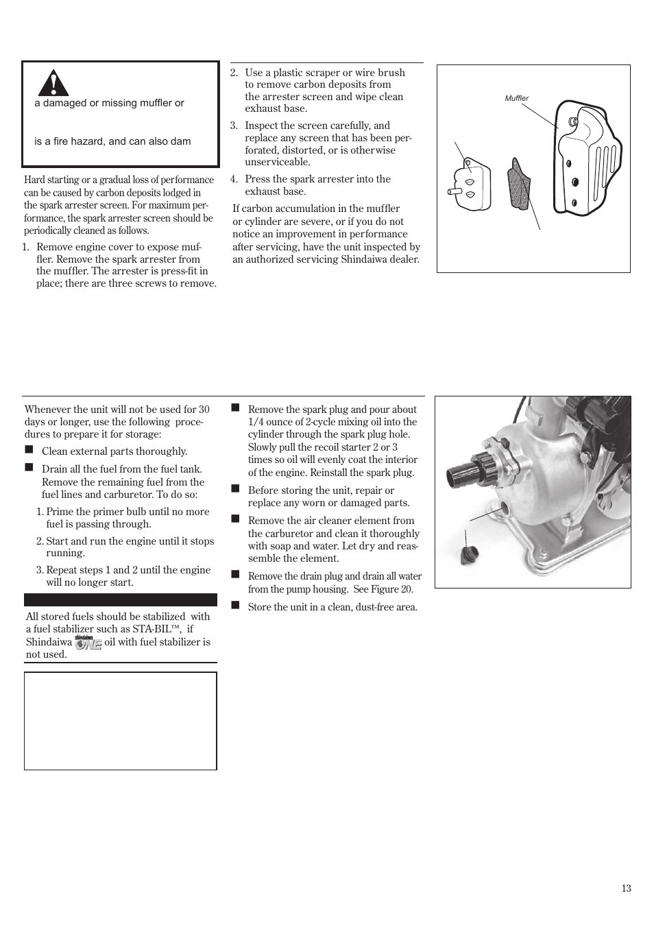 Long term storage, Maintenance (continued) | Shindaiwa GP3410 User Manual | Page 13 / 60