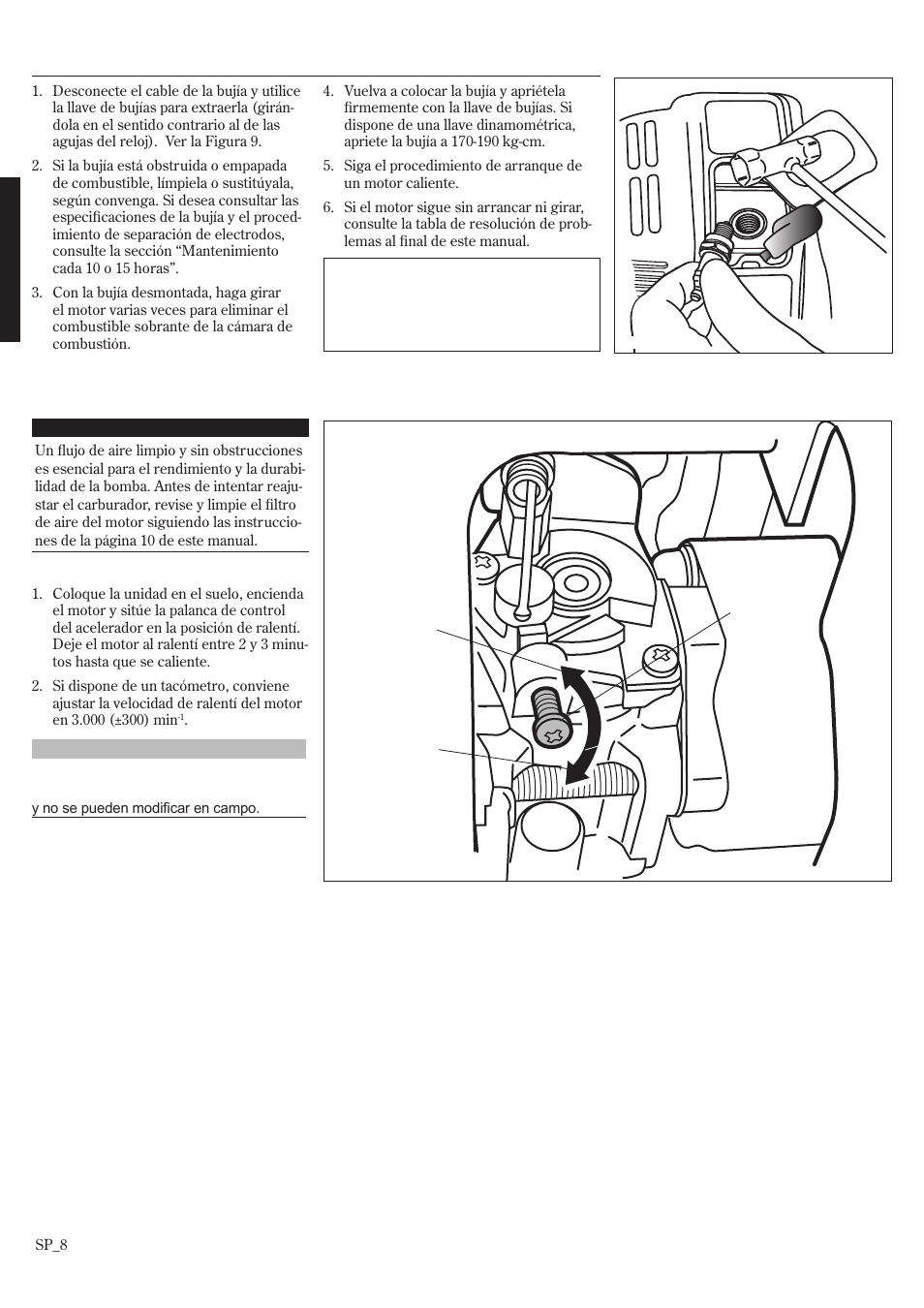 Ajuste del ralentí del motor, Arranque del motor (continuación) | Shindaiwa GP3410 User Manual | Page 28 / 60