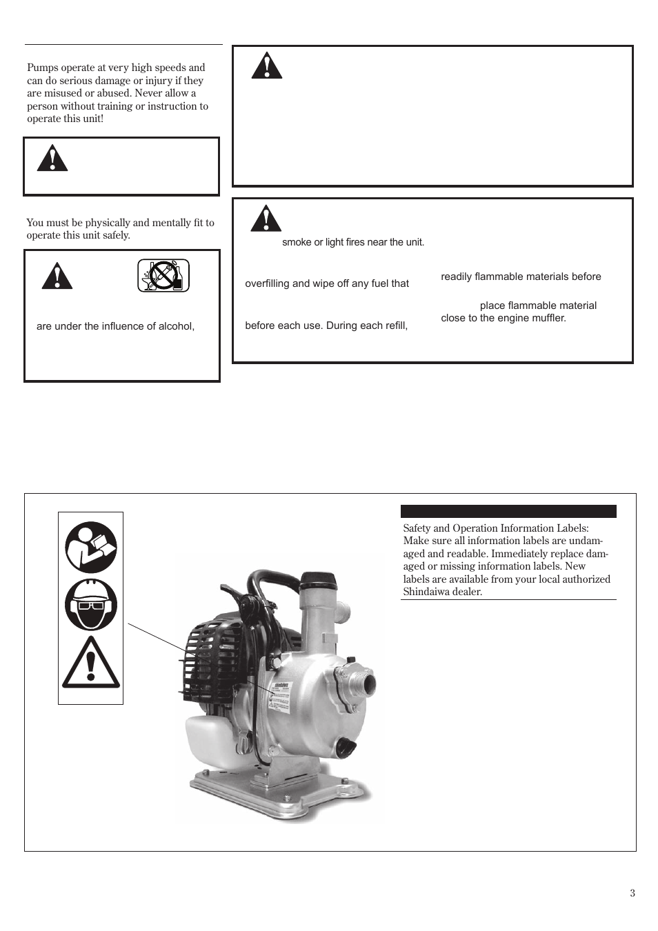 General safety instructions, Safety labels | Shindaiwa GP3410 User Manual | Page 3 / 60