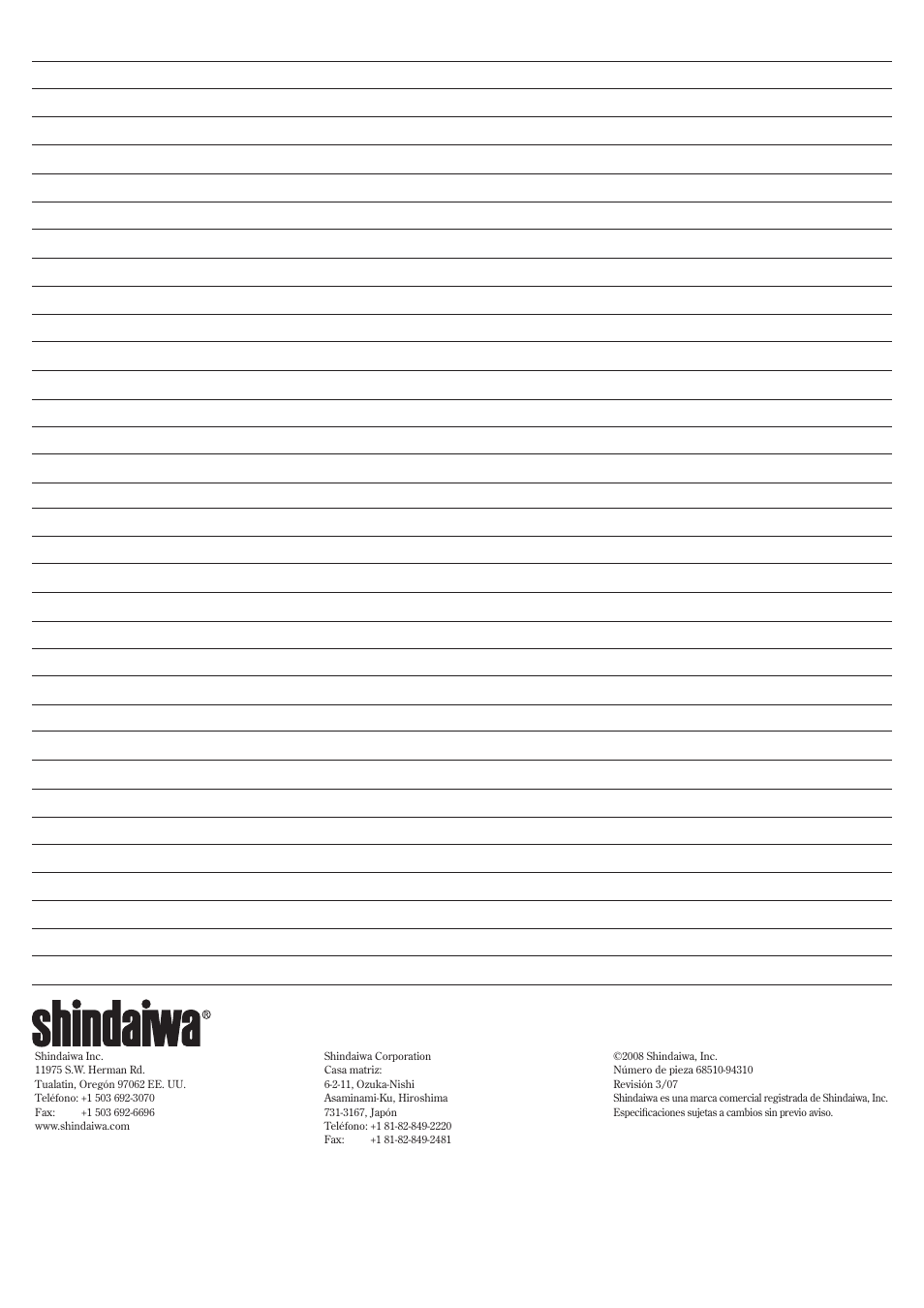 Notas | Shindaiwa GP3410 User Manual | Page 40 / 60