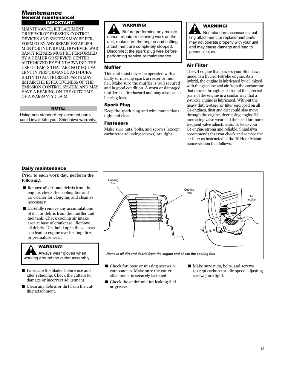 Maintenance | Shindaiwa 89303 User Manual | Page 15 / 72