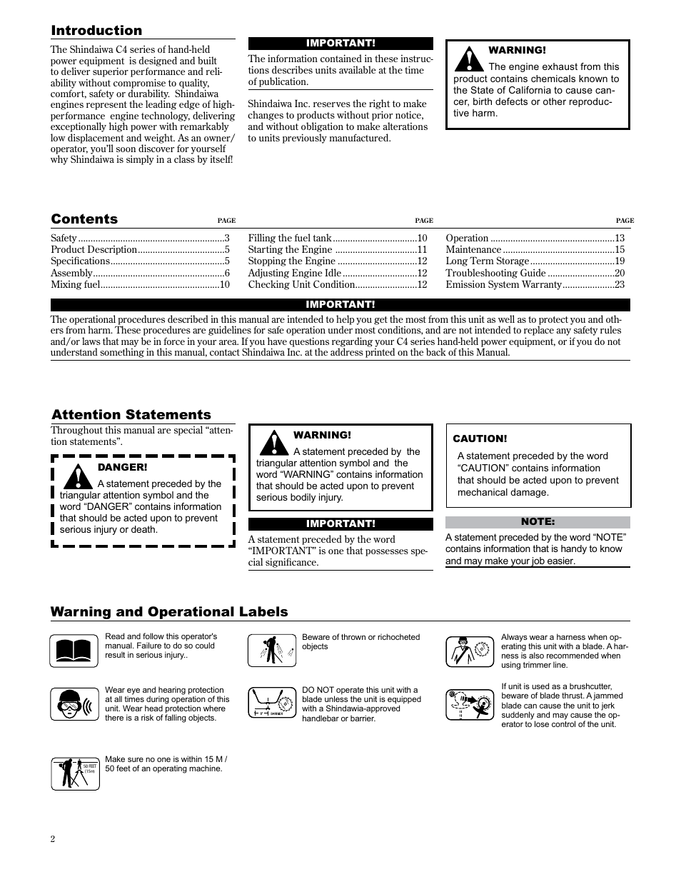 Shindaiwa 89303 User Manual | Page 2 / 72