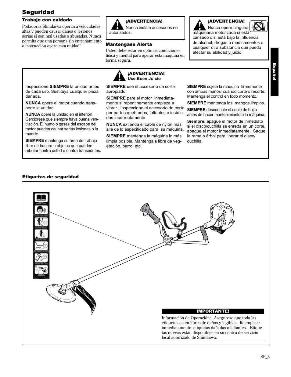 Seguridad | Shindaiwa 89303 User Manual | Page 27 / 72