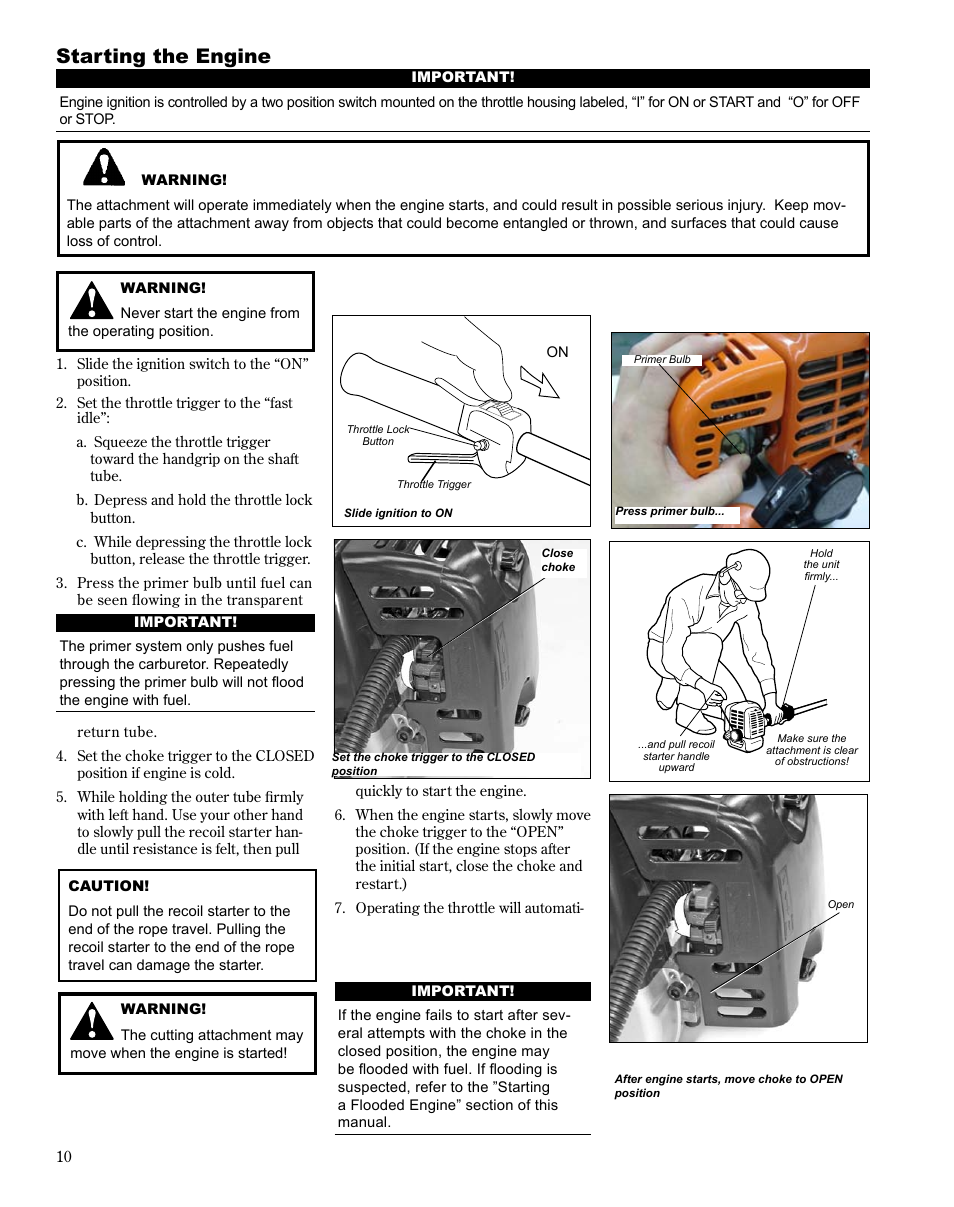 Starting the engine | Shindaiwa MULTiPURPOSE TOOL CaRRiER M254 User Manual | Page 10 / 24