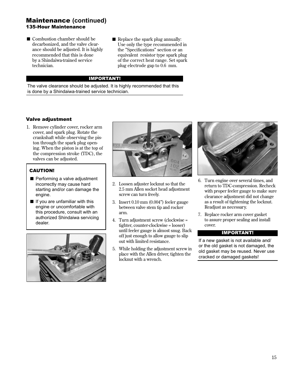 Maintenance (continued) | Shindaiwa MULTiPURPOSE TOOL CaRRiER M254 User Manual | Page 15 / 24