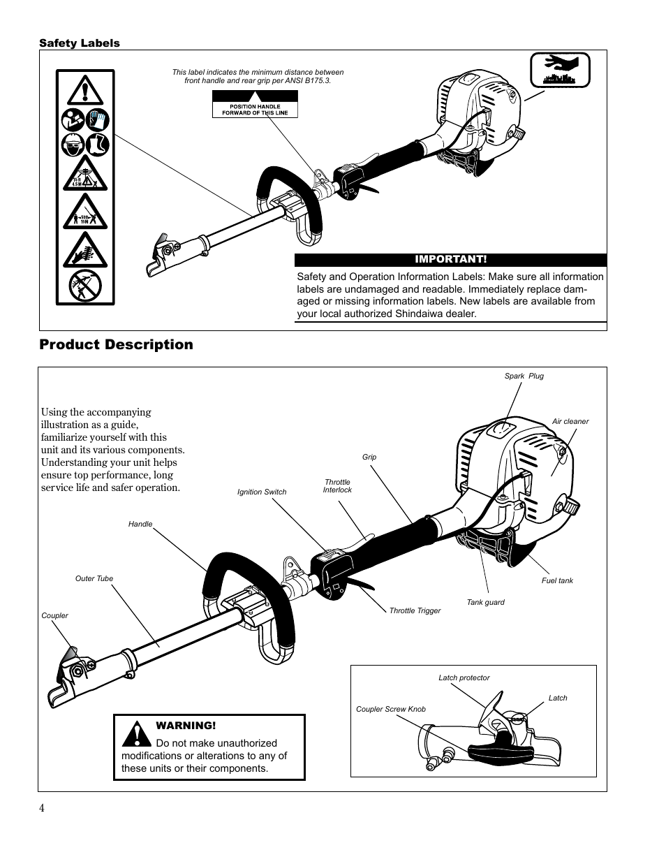 Product description | Shindaiwa MULTiPURPOSE TOOL CaRRiER M254 User Manual | Page 4 / 24