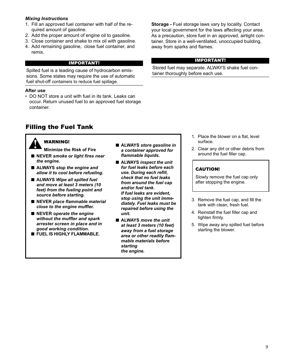 Filling the fuel tank | Shindaiwa MULTiPURPOSE TOOL CaRRiER M254 User Manual | Page 9 / 24