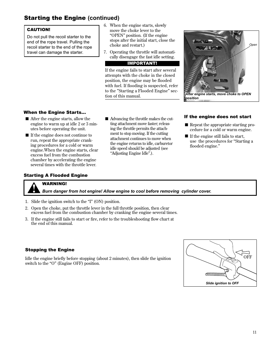 Starting the engine (continued) | Shindaiwa AH254 User Manual | Page 11 / 28