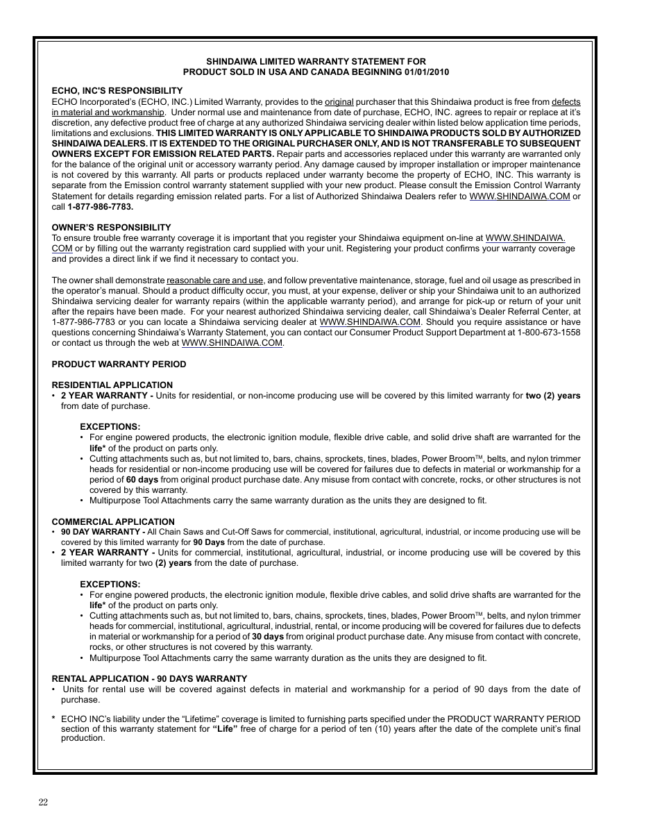 Shindaiwa AH254 User Manual | Page 22 / 28