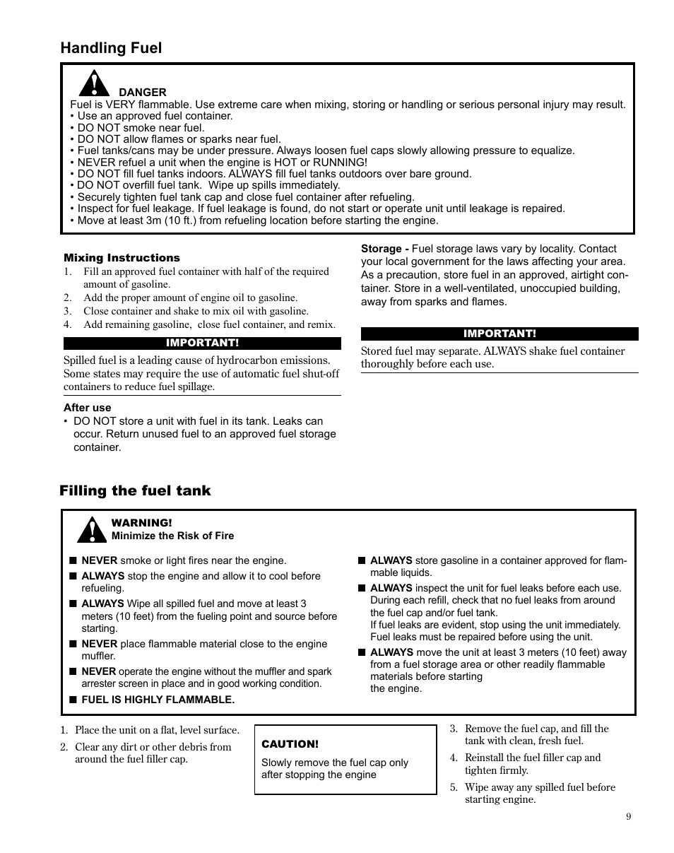 Handling fuel, Filling the fuel tank | Shindaiwa AH254 User Manual | Page 9 / 28