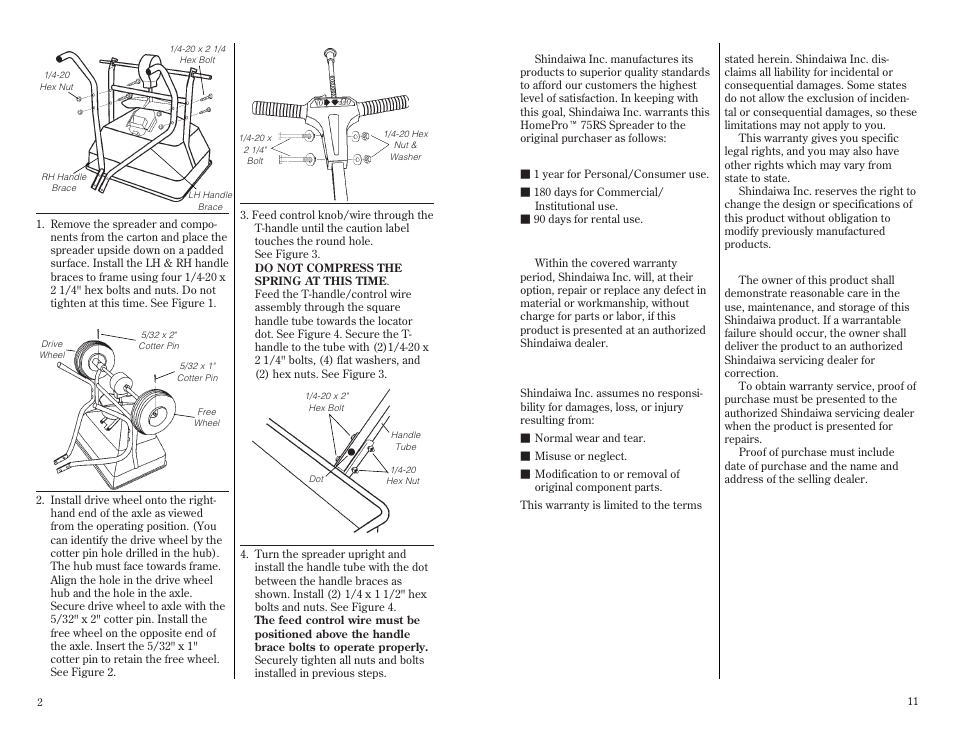 Assembly, Shindaiwa limited warranty | Shindaiwa 80045 User Manual | Page 4 / 8