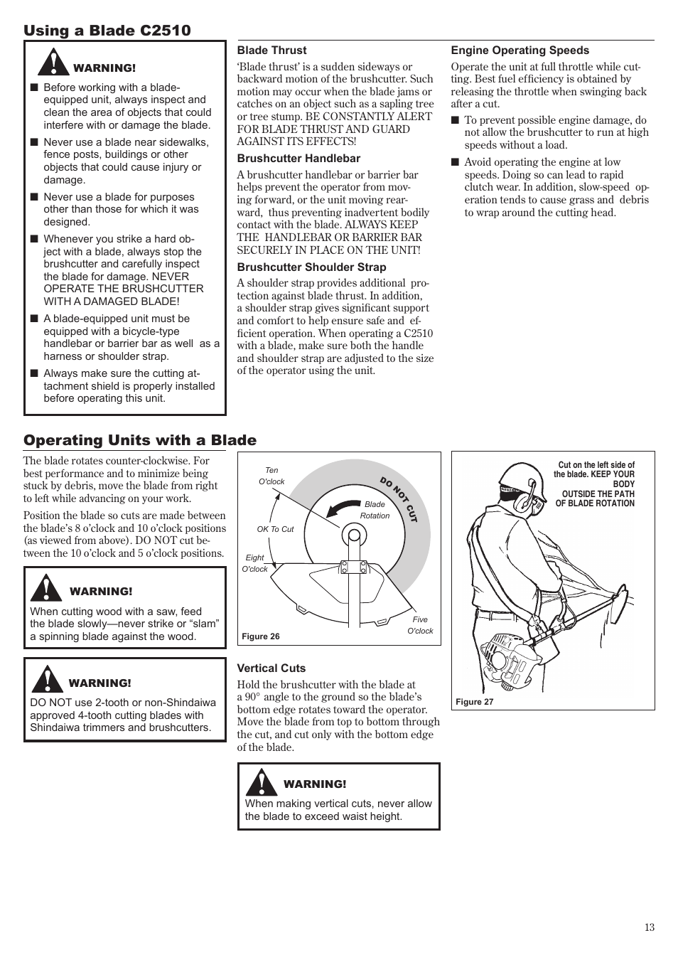 Using a blade c2510, Operating units with a blade | Shindaiwa 81704 User Manual | Page 13 / 40