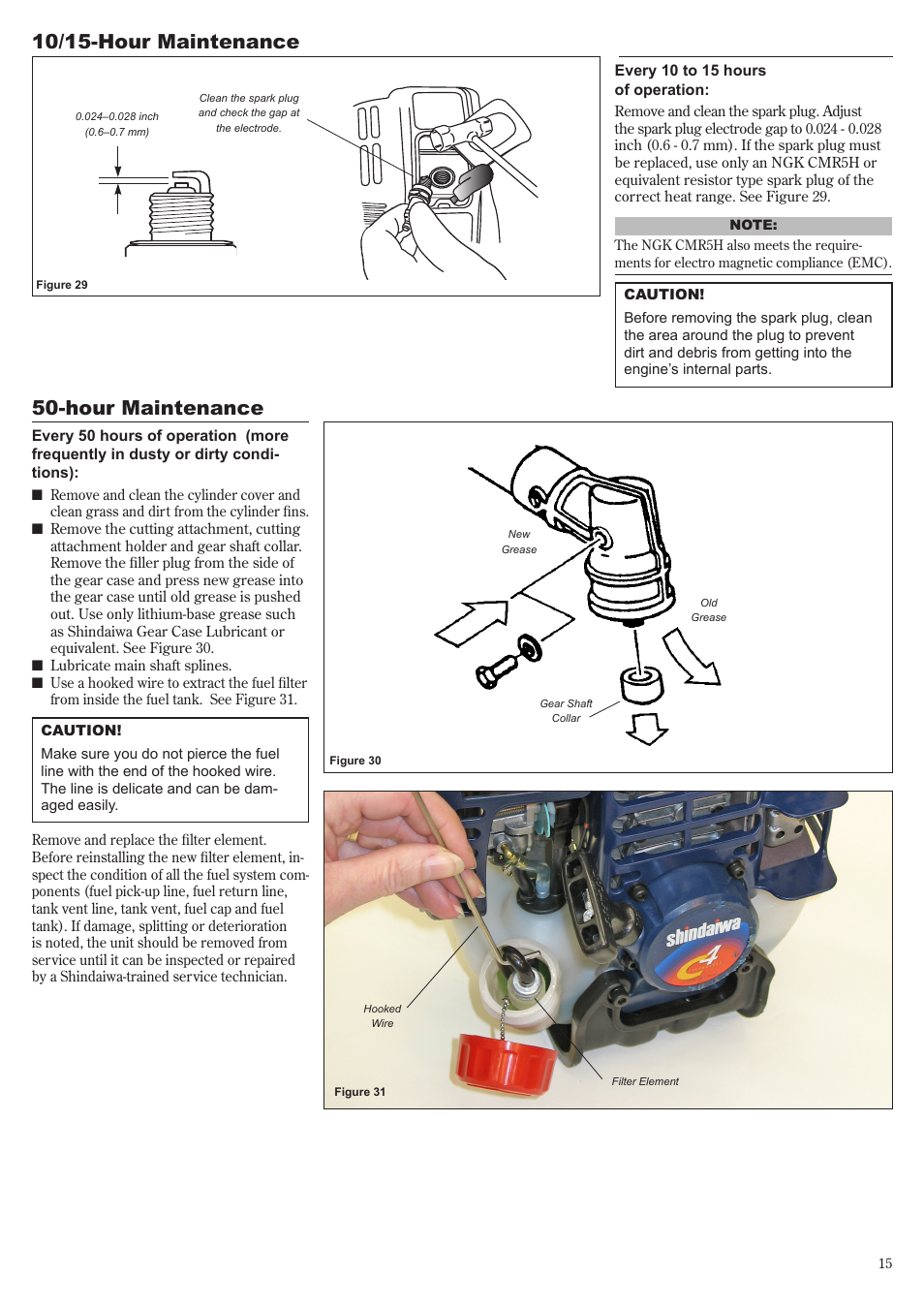 Hour maintenance, 10/15-hour maintenance | Shindaiwa 81704 User Manual | Page 15 / 40