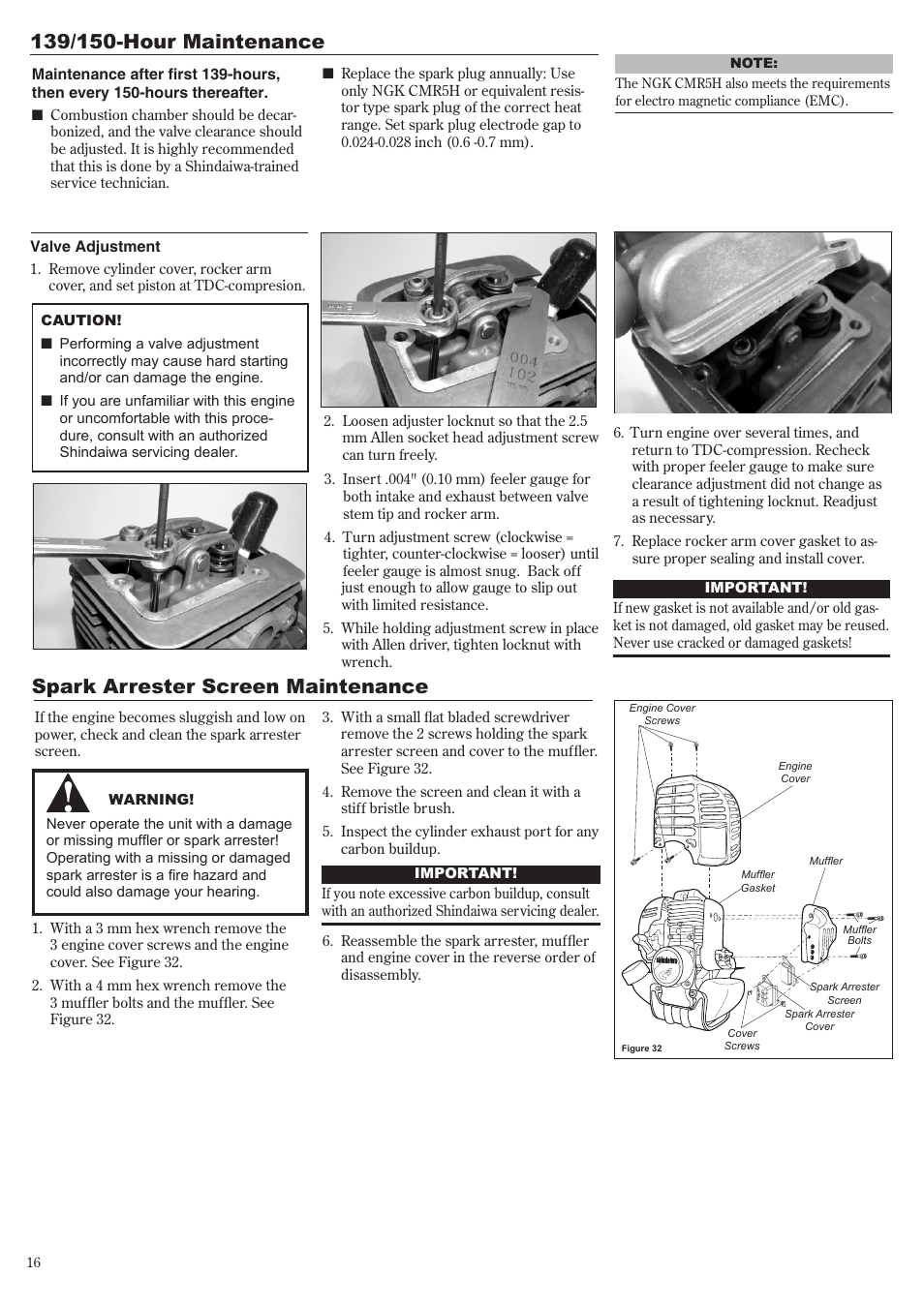 Spark arrester screen maintenance | Shindaiwa 81704 User Manual | Page 16 / 40