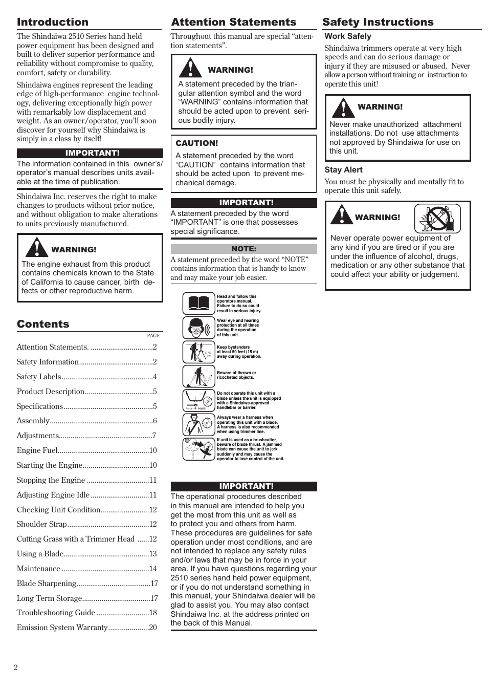 Shindaiwa 81704 User Manual | Page 2 / 40