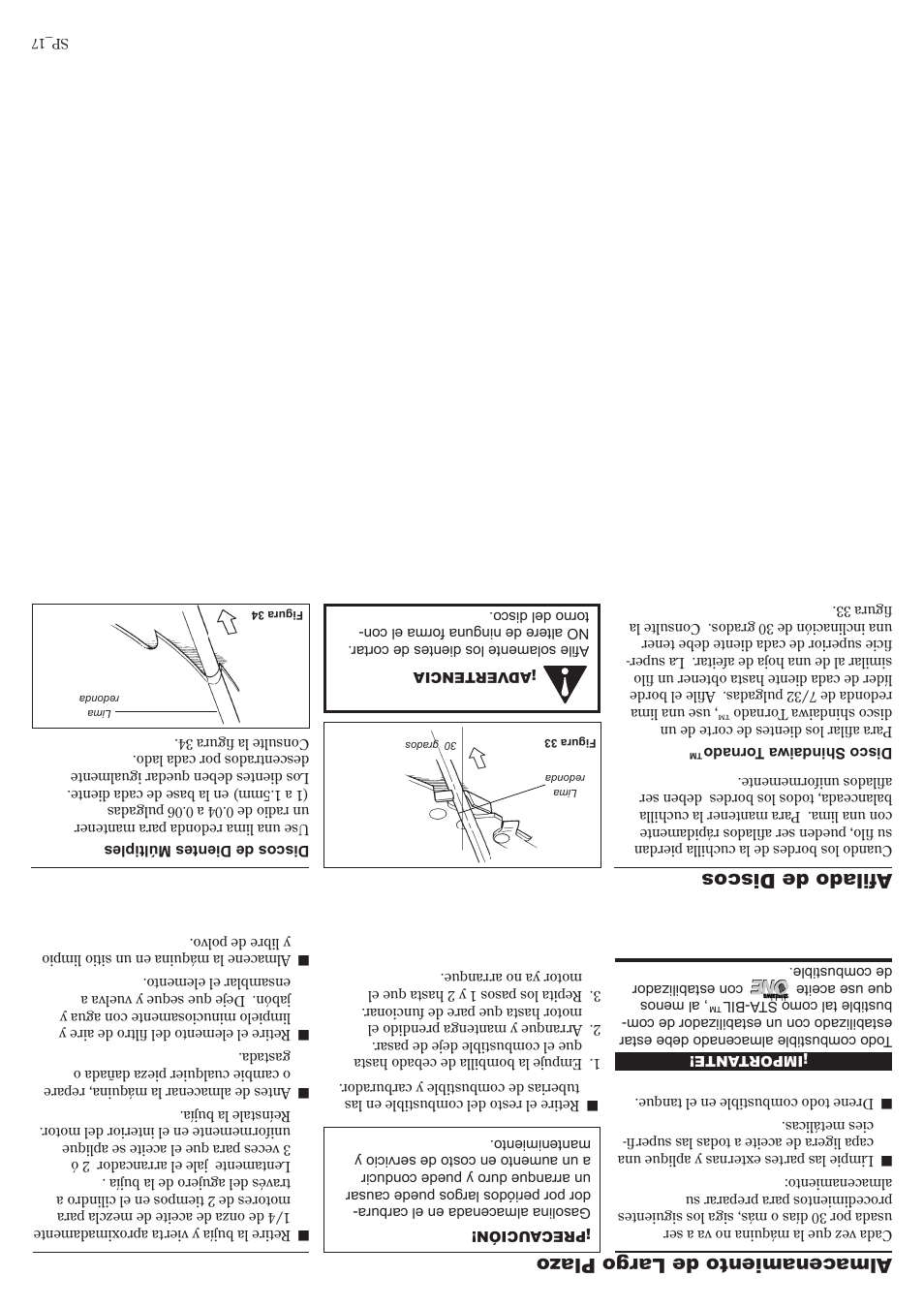 Almacenamiento de largo plaz o, Afilado de discos | Shindaiwa 81704 User Manual | Page 24 / 40