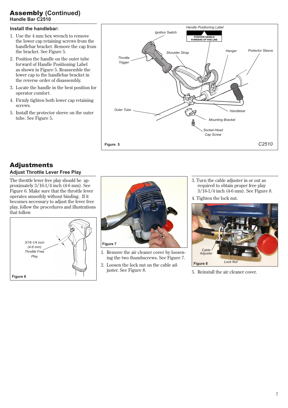 Adjustments, Assembly (continued) | Shindaiwa 81704 User Manual | Page 7 / 40