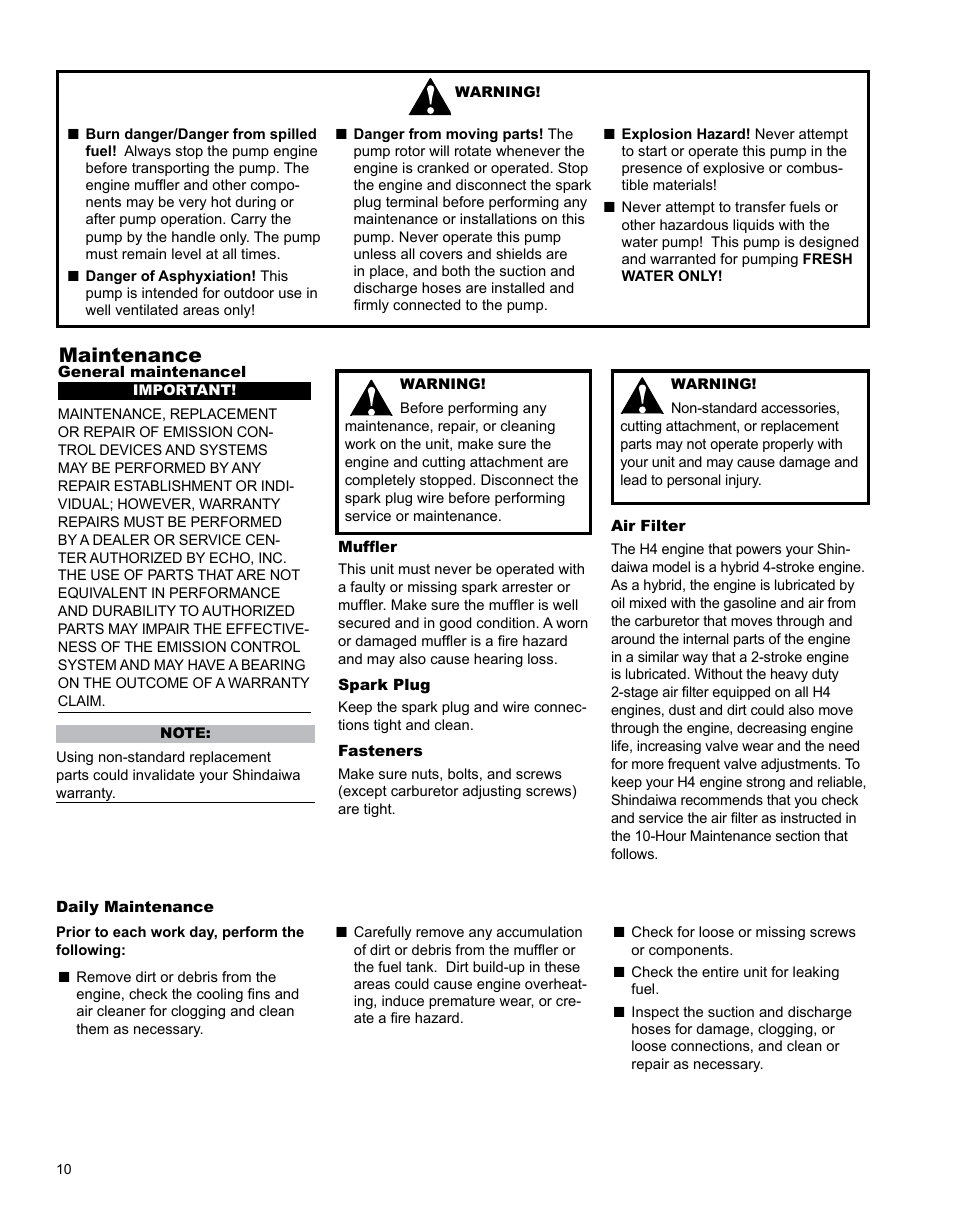 Maintenance | Shindaiwa GP344 User Manual | Page 10 / 24