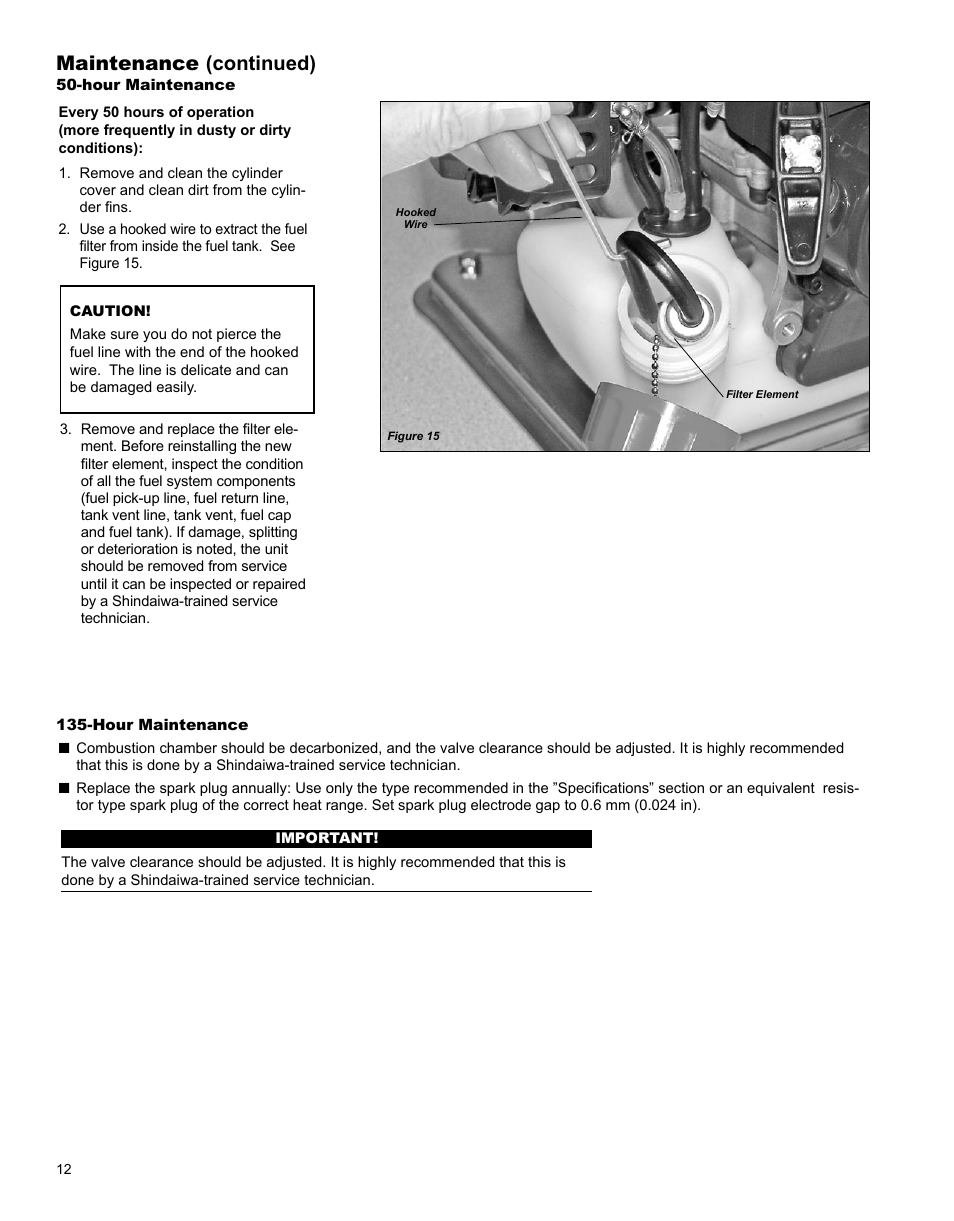 Maintenance (continued) | Shindaiwa GP344 User Manual | Page 12 / 24