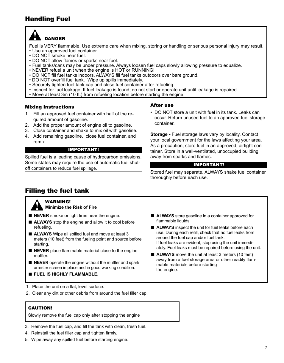 Handling fuel, Filling the fuel tank | Shindaiwa GP344 User Manual | Page 7 / 24