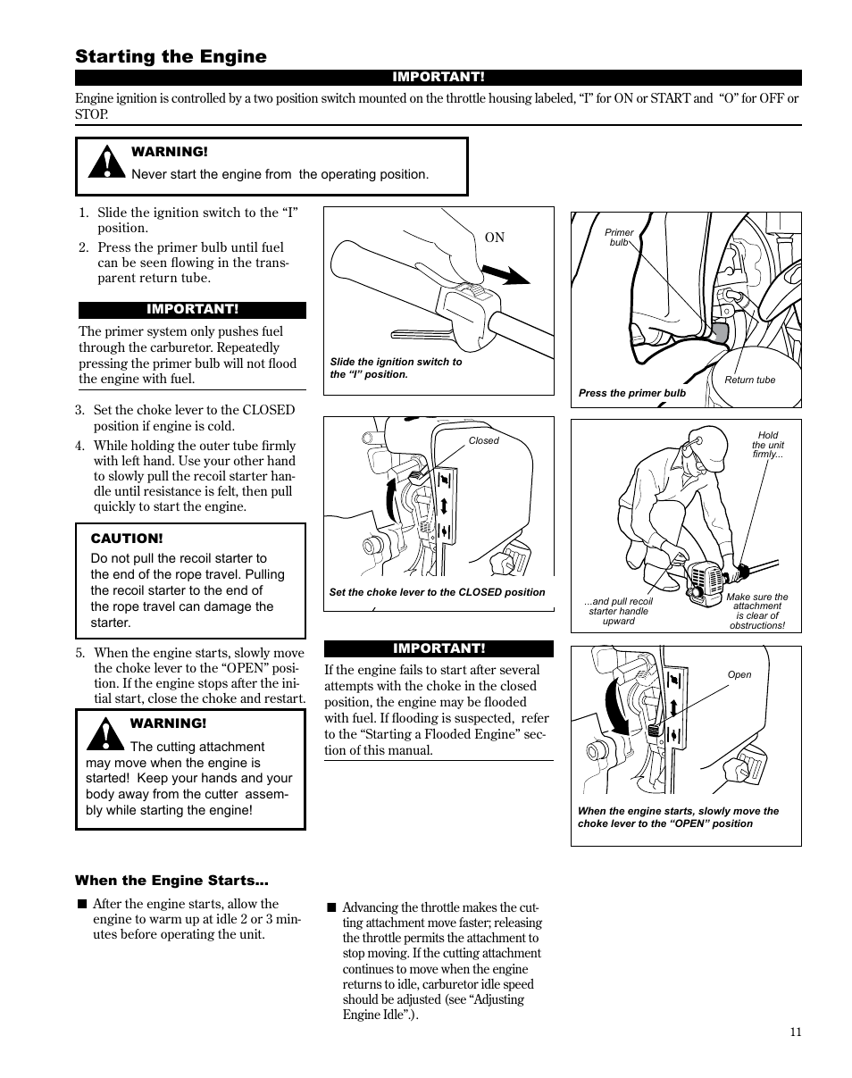 Starting the engine | Shindaiwa X7502825300 User Manual | Page 11 / 28