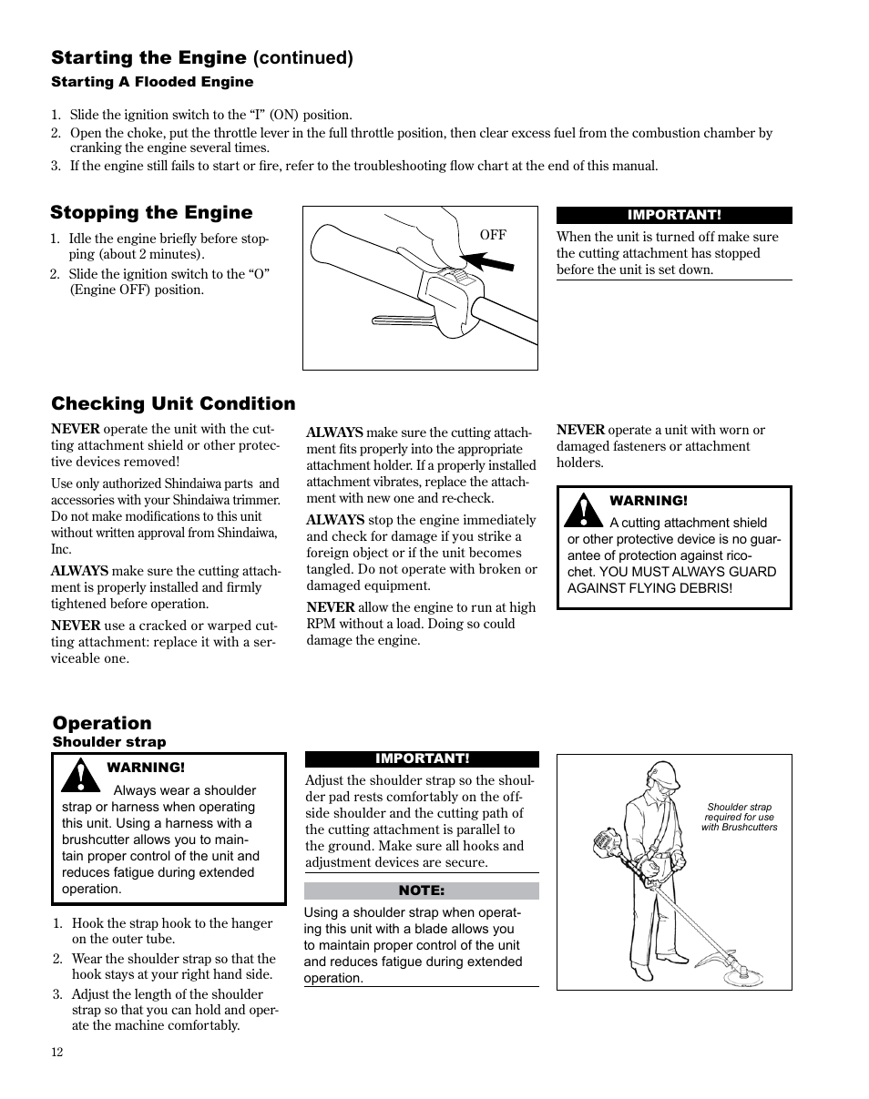 Checking unit condition, Operation | Shindaiwa X7502825300 User Manual | Page 12 / 28