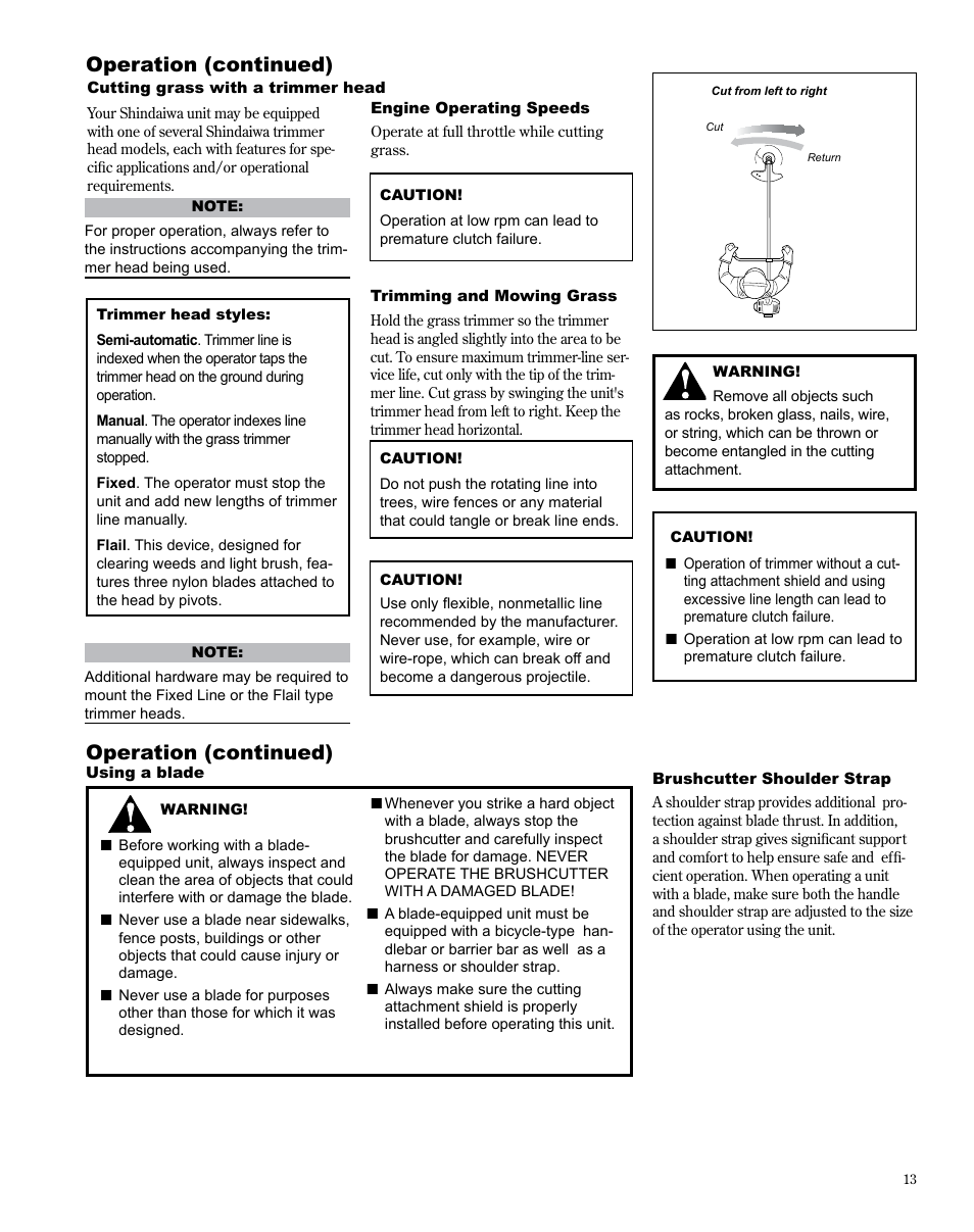 Operation (continued) | Shindaiwa X7502825300 User Manual | Page 13 / 28