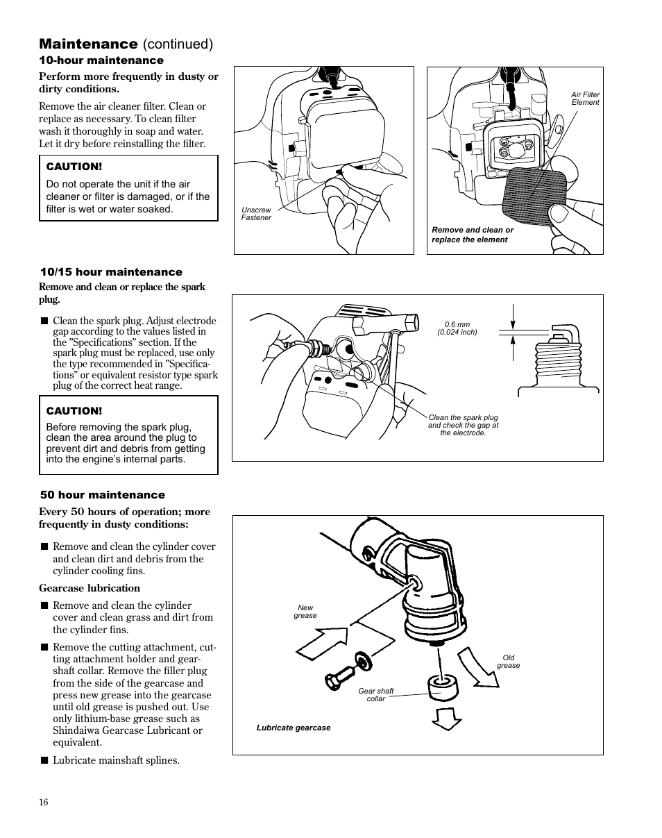 Maintenance (continued) | Shindaiwa X7502825300 User Manual | Page 16 / 28