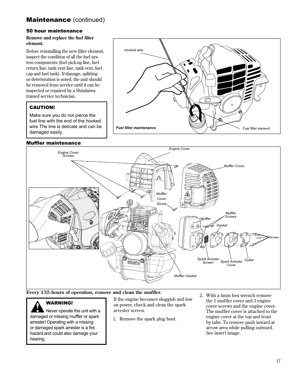 Maintenance (continued) | Shindaiwa X7502825300 User Manual | Page 17 / 28