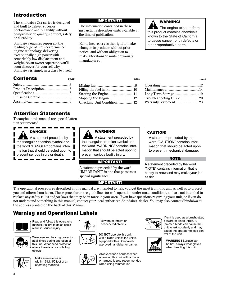 Shindaiwa X7502825300 User Manual | Page 2 / 28