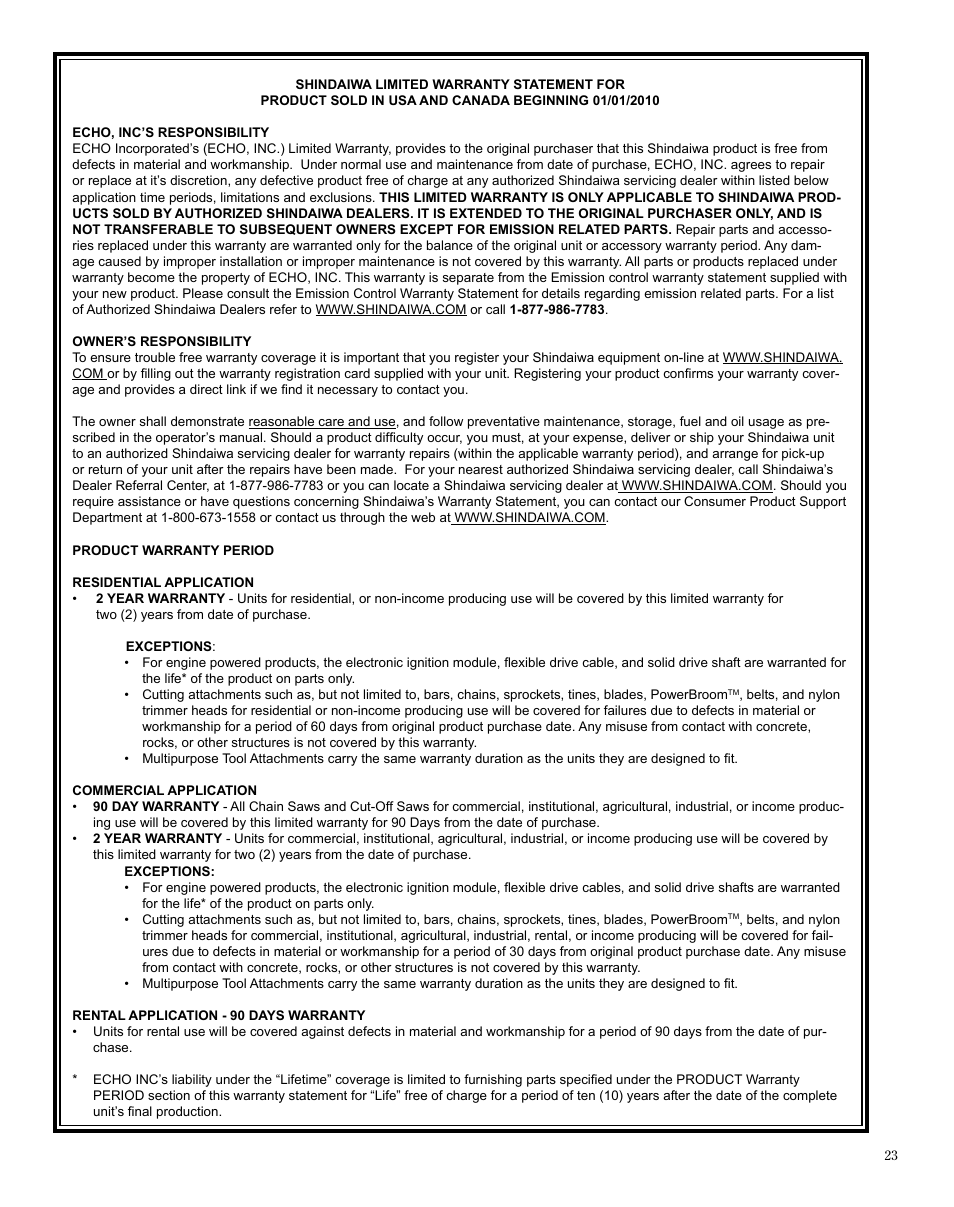 Shindaiwa X7502825300 User Manual | Page 23 / 28