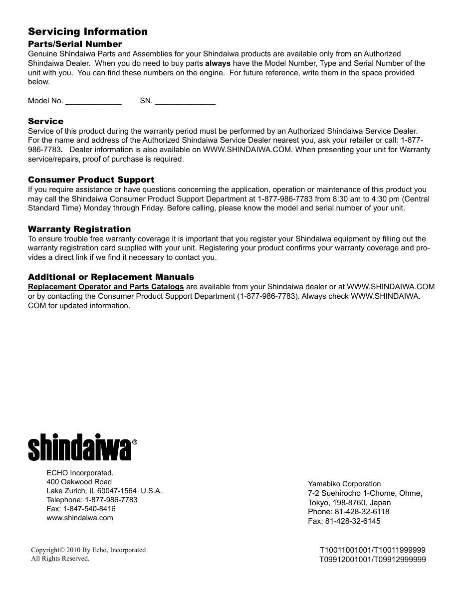 Servicing information | Shindaiwa X7502825300 User Manual | Page 28 / 28