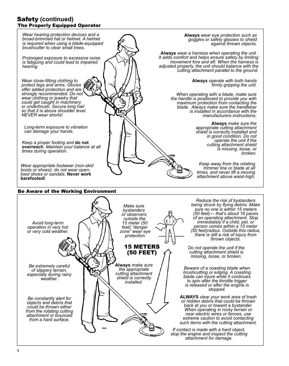 Safety (continued), 15 meters (50 feet) | Shindaiwa X7502825300 User Manual | Page 4 / 28