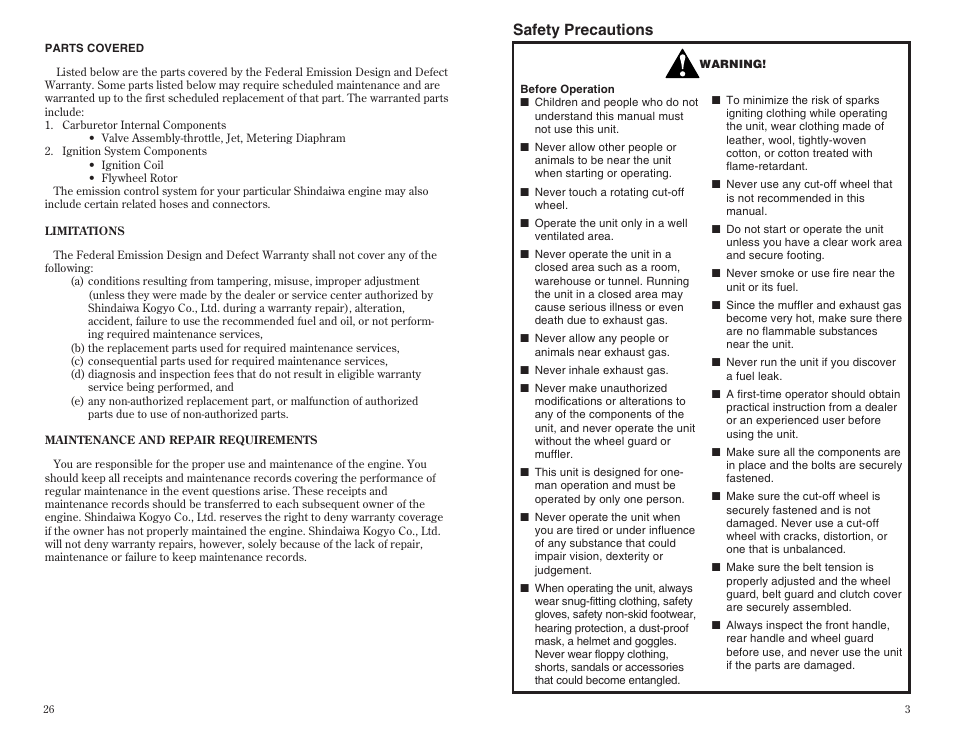 Safety precautions | Shindaiwa 68002-94310 User Manual | Page 3 / 14