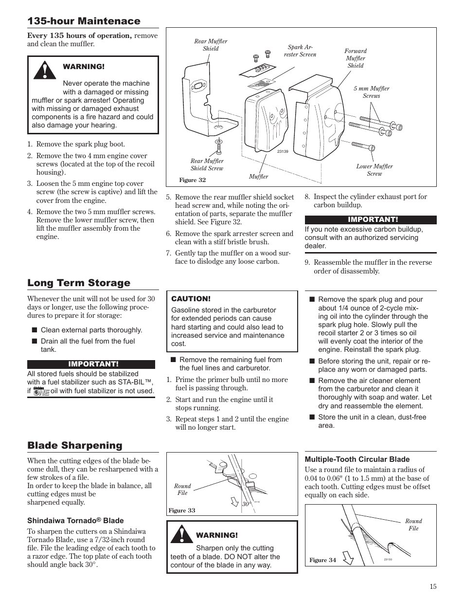 Hour maintenace, Long term storage, Blade sharpening | Shindaiwa 81642 User Manual | Page 15 / 40