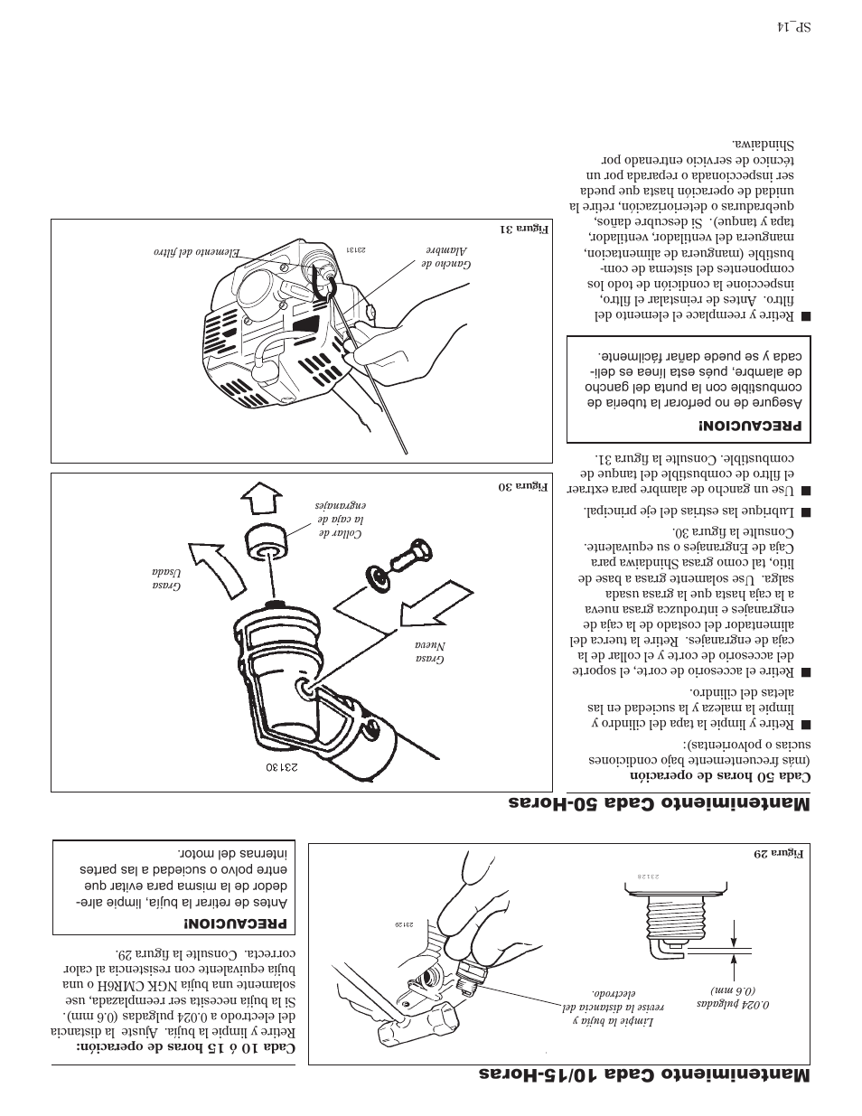 Mantenimiento cada 50-horas, Mantenimiento cada 10/15-horas | Shindaiwa 81642 User Manual | Page 27 / 40