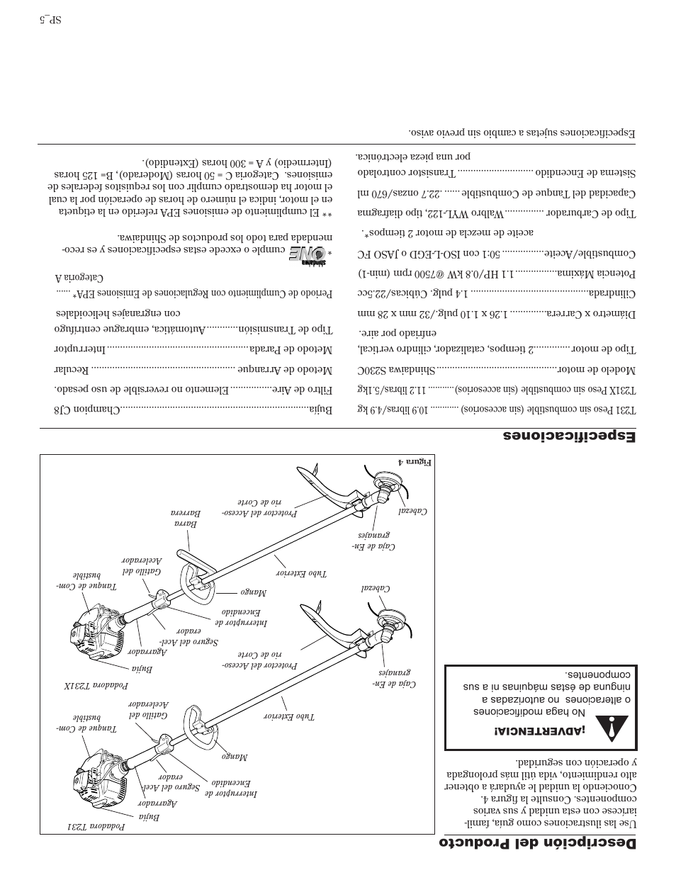 Descripción del producto, Especificaciones | Shindaiwa 81642 User Manual | Page 36 / 40