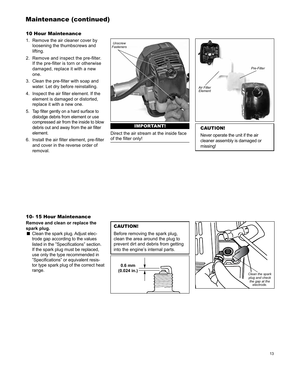 Maintenance (continued) | Shindaiwa LE254 User Manual | Page 13 / 28