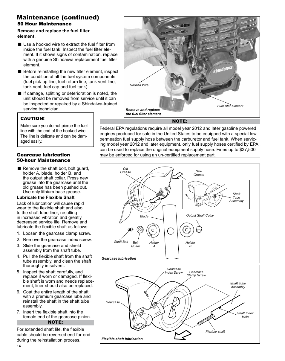 Maintenance (continued) | Shindaiwa LE254 User Manual | Page 14 / 28