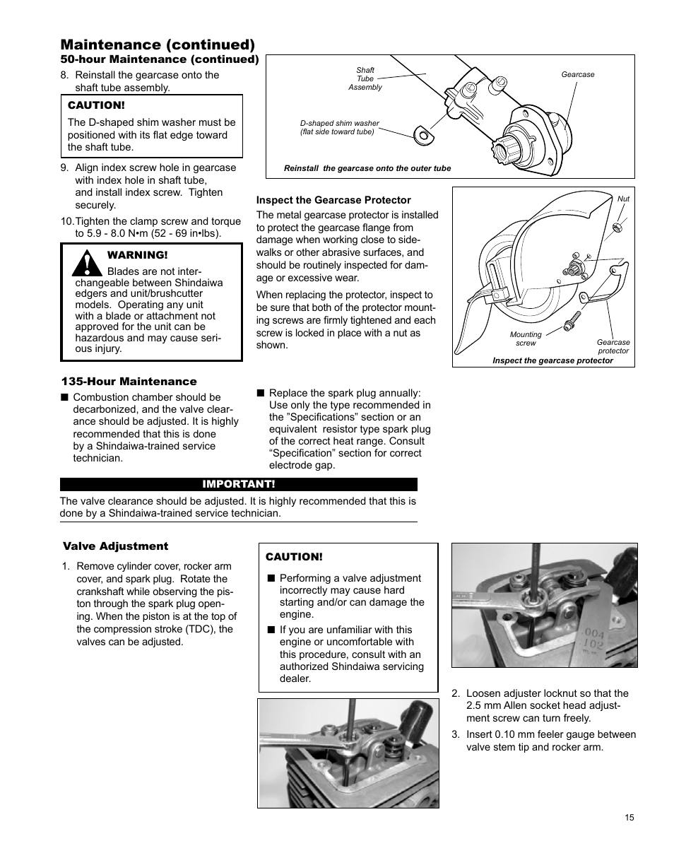 Maintenance (continued) | Shindaiwa LE254 User Manual | Page 15 / 28