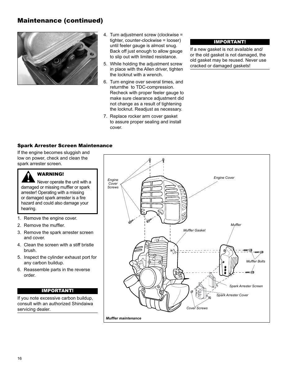 Maintenance (continued) | Shindaiwa LE254 User Manual | Page 16 / 28