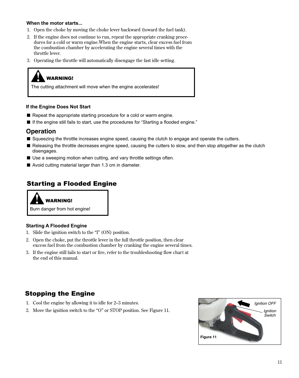 Operation, Stopping the engine, Starting a flooded engine | Shindaiwa X7502864301 User Manual | Page 11 / 28