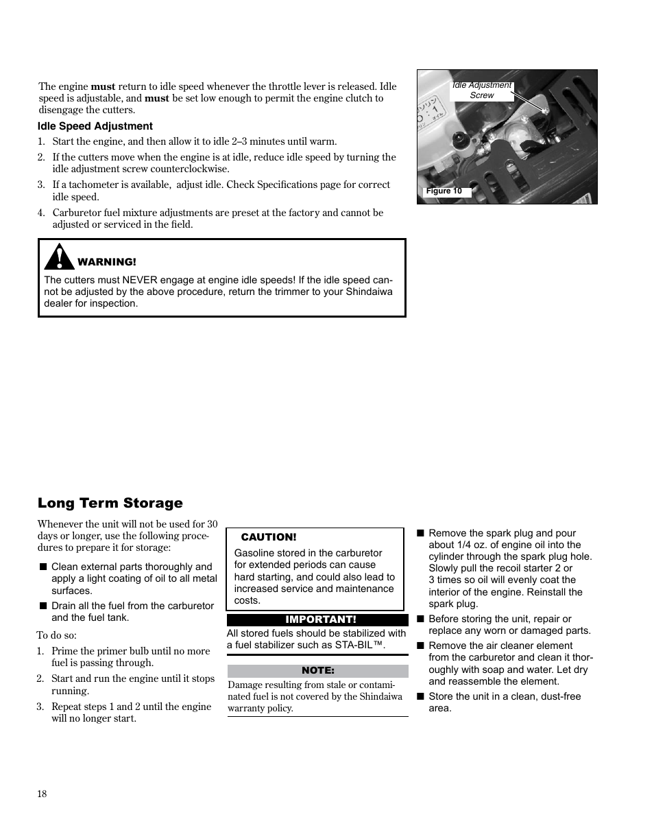 Long term storage | Shindaiwa X7502864301 User Manual | Page 18 / 28
