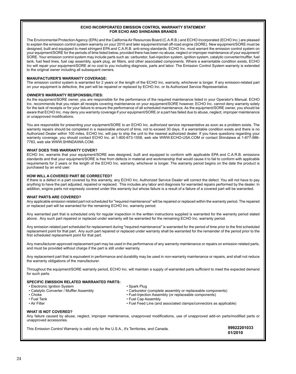 Shindaiwa X7502864301 User Manual | Page 24 / 28