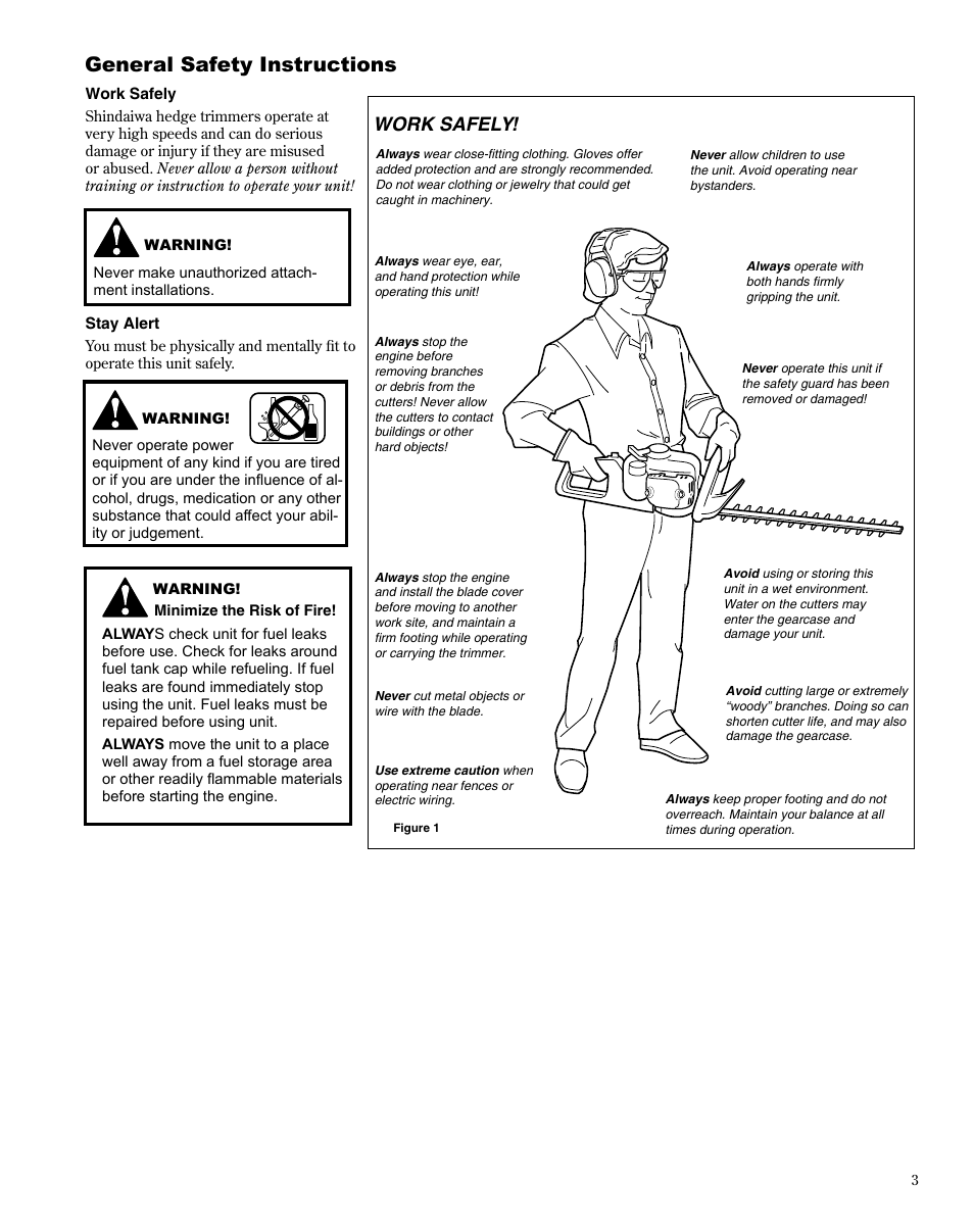 General safety instructions, Work safely | Shindaiwa X7502864301 User Manual | Page 3 / 28