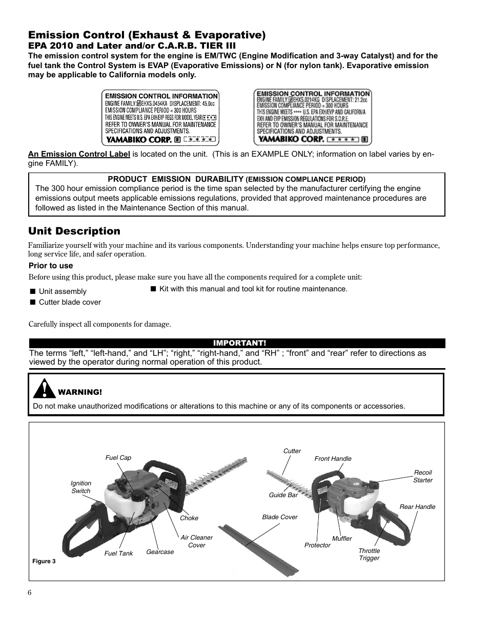 Emission control (exhaust & evaporative), Unit description | Shindaiwa X7502864301 User Manual | Page 6 / 28